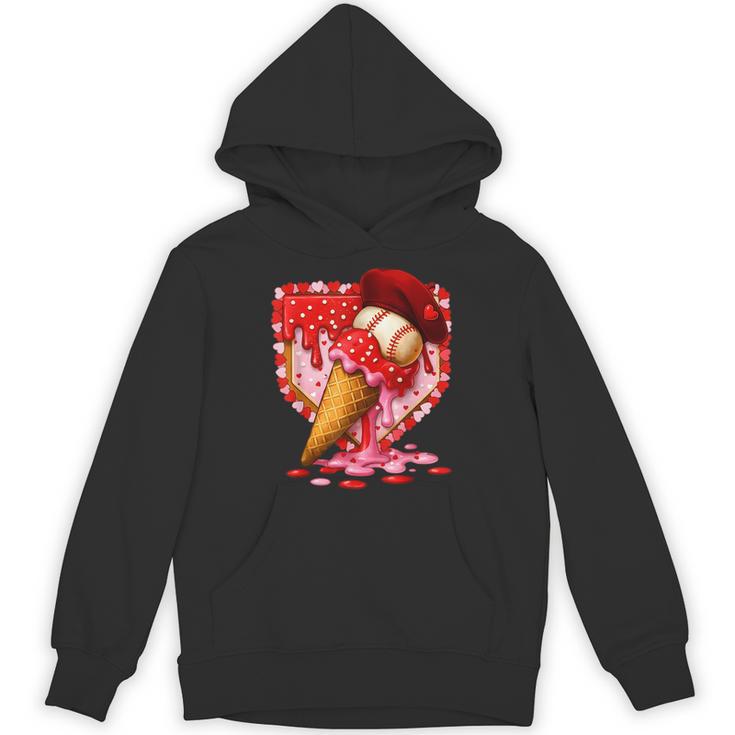 Baseball Heart Valentine Baseball Ice Cream Drip Boys Girls Unisex Hoodie