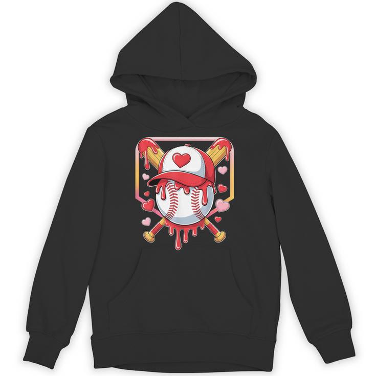 Baseball Heart Valentines Day Baseball Ice Cream Drip Boys Unisex Hoodie