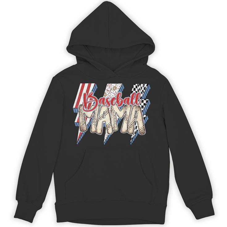 Baseball Mama Lightning Bolt Checkered Varsity Mother's Day Unisex Hoodie