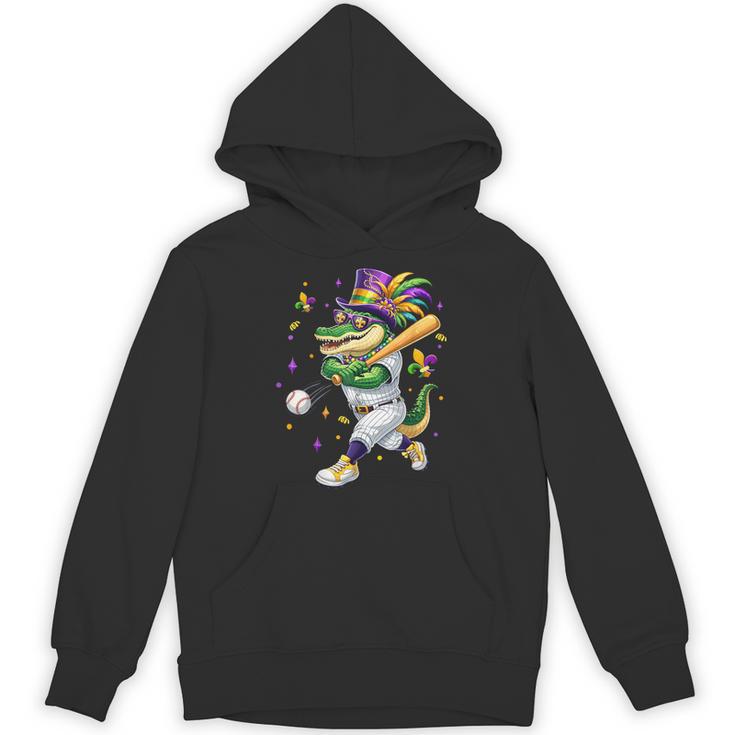 Baseball Player Mardi Gras Alligator Carnival Costume Beads Unisex Hoodie