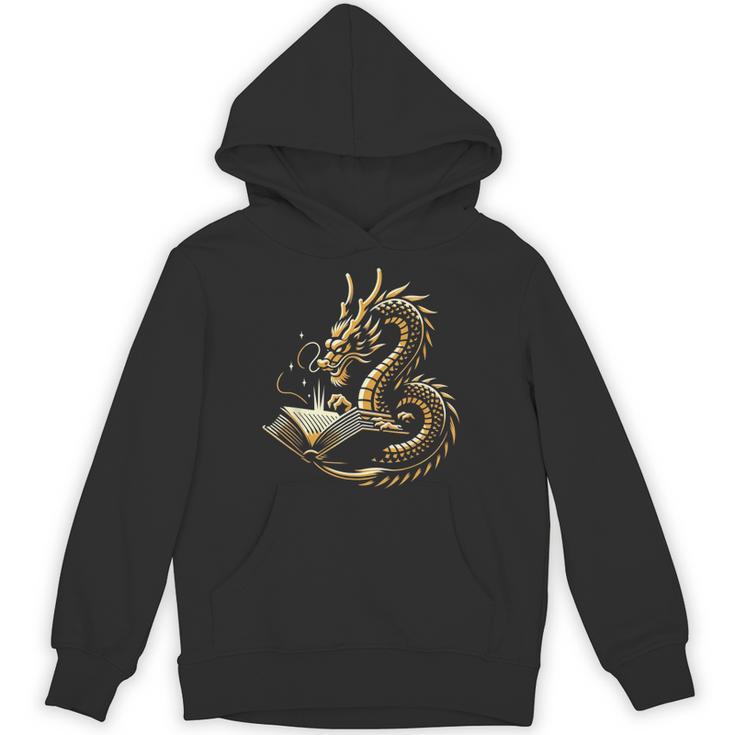 Book Lovers Dragon Fantasy Art Mythical Creatures Yellow Bookworm Chinese Dragon Unisex Hoodie