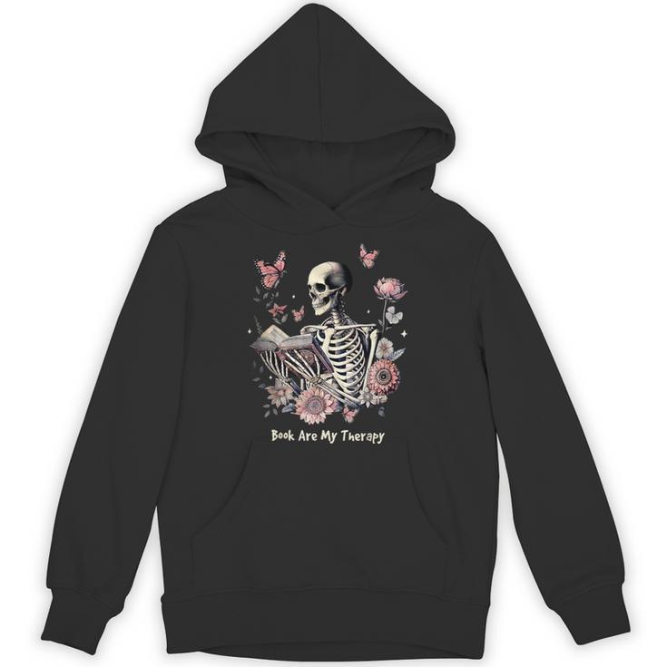 Book Are My Therapy Skeleton Book Reading Floral Butterfly Unisex Hoodie