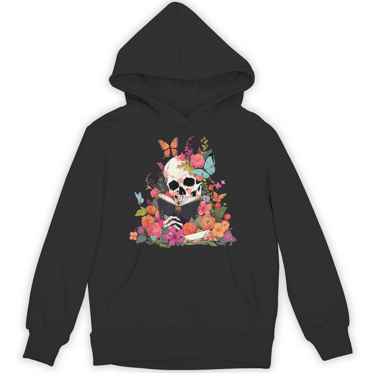 Book Reading Skull Skeleton Flowers Floral Bookish Butterfly Unisex Hoodie