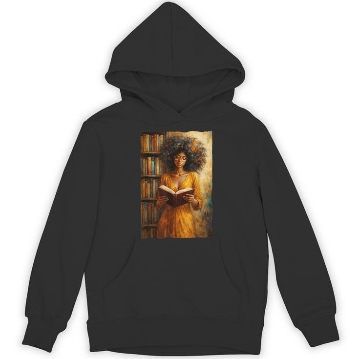Bookish Melanin Afro Girl Reading Book Bookstore Woman Unisex Hoodie