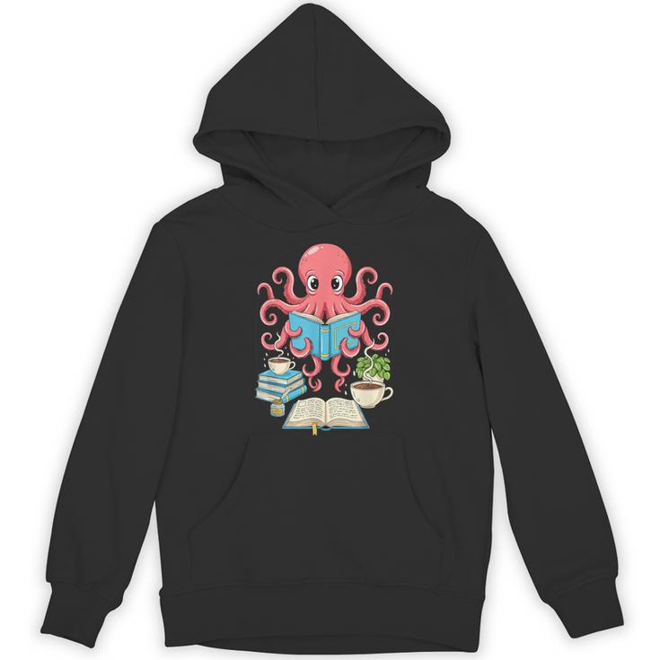 Bookish Octopus Reading Books And Coffee Literary Lover Art Unisex Hoodie