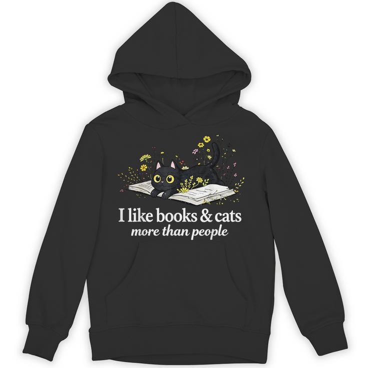 I Like Books & Cats More Than People Cat Book Lover Reading Unisex Hoodie