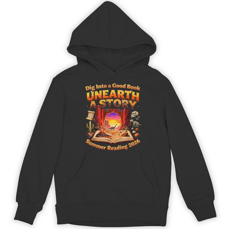 Books Summer Reading 2026 Unearth A Story Dinosaur Unisex Hoodie