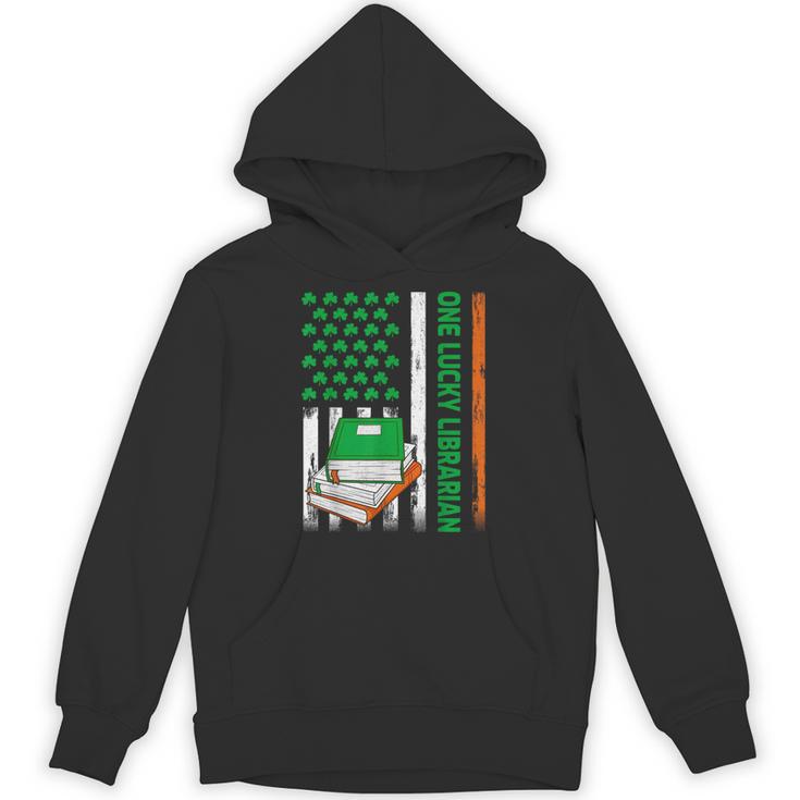 Books US American Flag One Lucky Librarian St Patrick's Day For Women Kids Men Unisex Hoodie