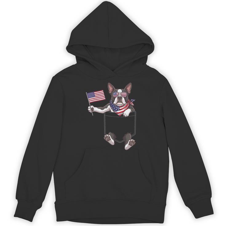 Boston Terrier Dog Pocket American Flag 4Th Of July Usa Hoodie