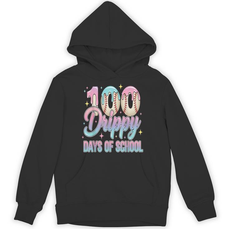 Boys Kids 100 Drippy Days Of School Baseball Drip Ice Cream Unisex Hoodie