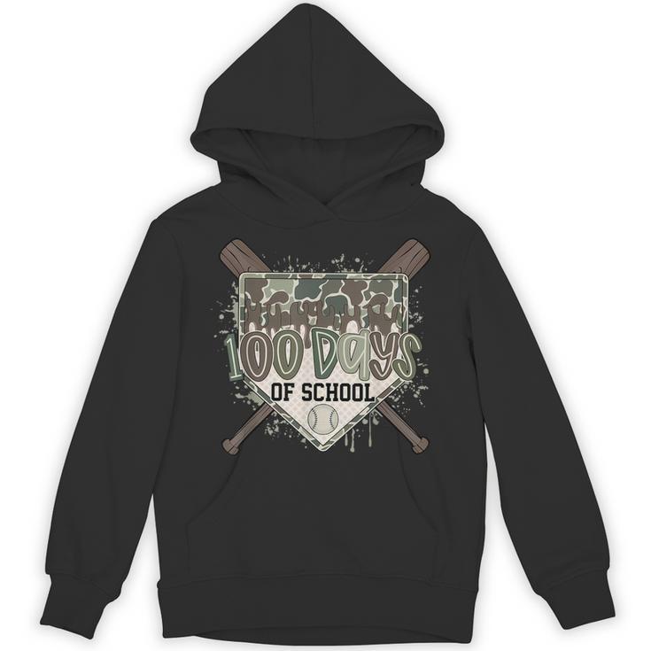 Camo 100 Days Of School Baseball Home Plate Drip Boy Kids Unisex Hoodie