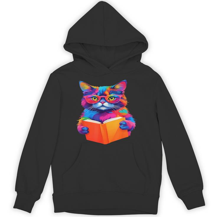 Cat Book Shirt Colorful Cat Reading Book Unisex Hoodie