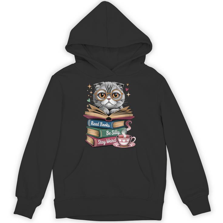 Cat Read Books Be Kind Stay Weird Library Book Lover Unisex Hoodie