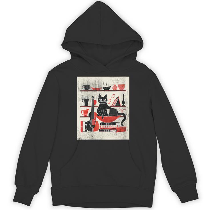 Cats Music Books Lover Essentials Red Retro Silkscreen Unisex Hoodie