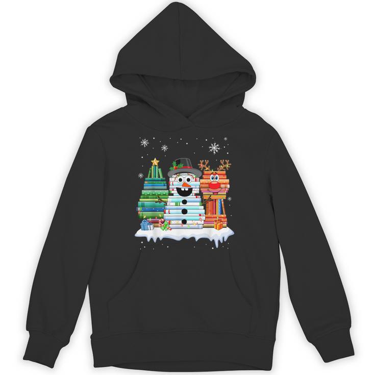 Christmas Tree Snowman Reindeer Book Stack Tee Librarian Unisex Hoodie