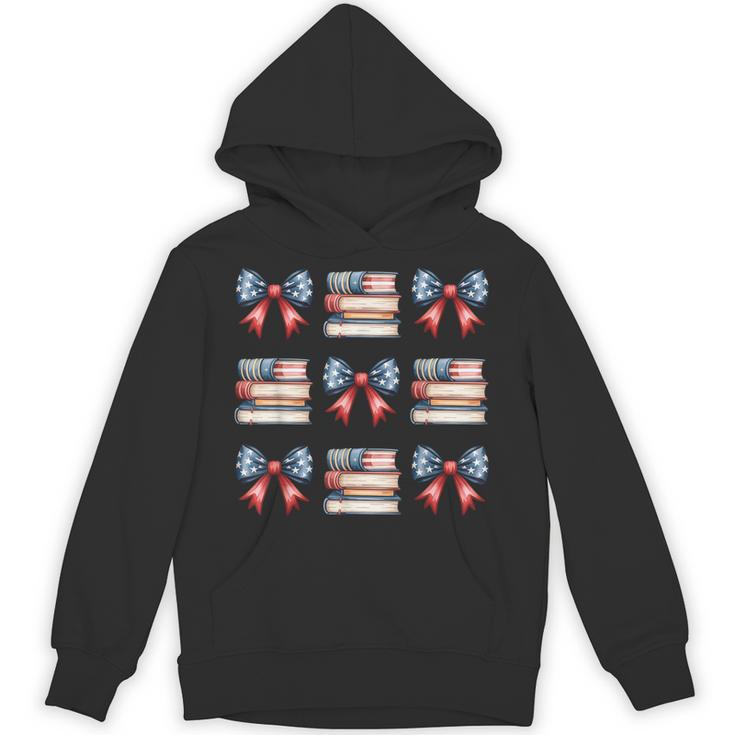 Coquette Bow Book US Flag 4th Of July Librarian Bookworm Unisex Hoodie