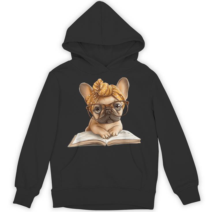 Cute Bulldog Reading Dog Book Lover Animal Graphic French Unisex Hoodie