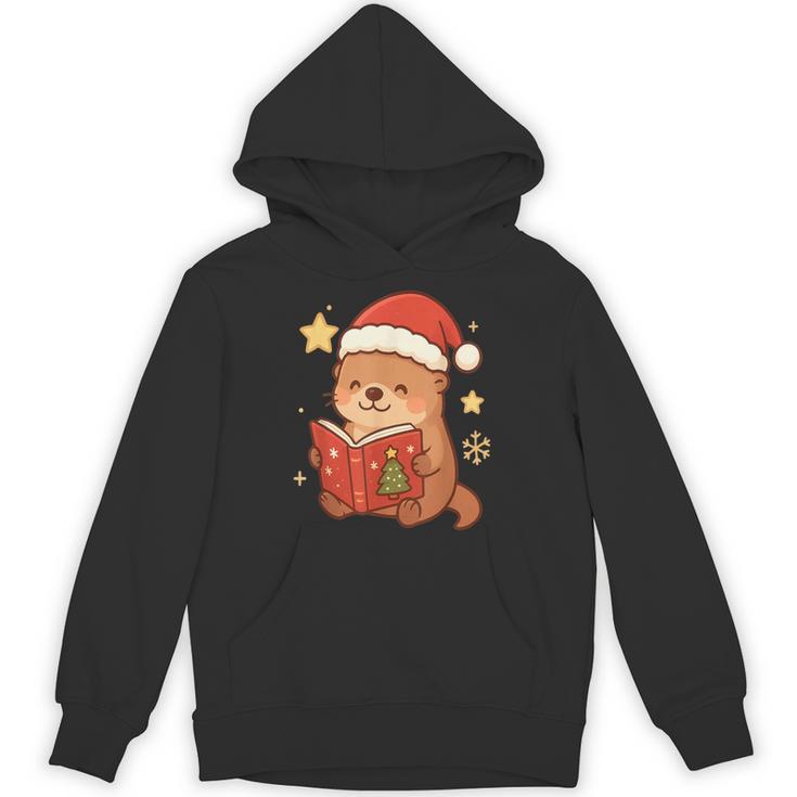 Cute Christmas Book Otter Reading Snowy Holiday Story Unisex Hoodie