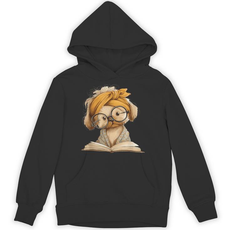 Cute Puppy Reading Dog Book Lover Animal Graphic Small Open Unisex Hoodie