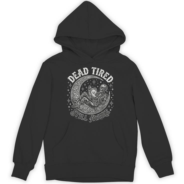 Dead Tired Still Awake Skeleton Moon Reading Unisex Hoodie