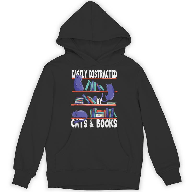 Easily Distracted By Cats And Book Bookworm Cat Lover For Men Women Unisex Hoodie