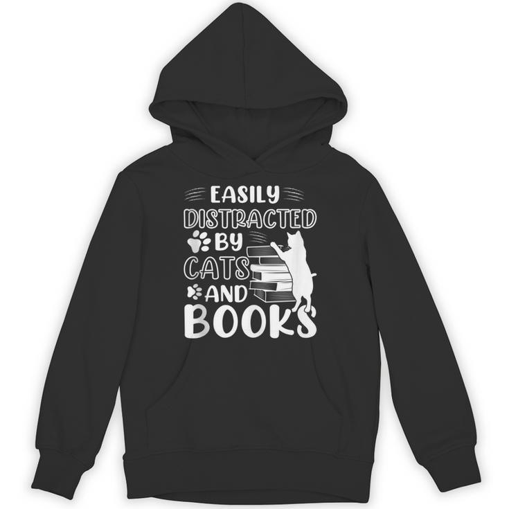 Easily Distracted By Cats And Books Cats & Book Lovers Unisex Hoodie