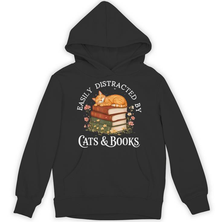 Easily Distracted By Cats And Books Cat And Book Lover Unisex Hoodie