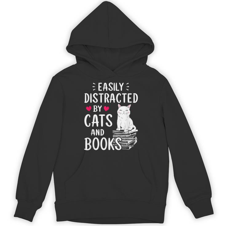 Easily Distracted By Cats And Books Cat Lover Unisex Hoodie