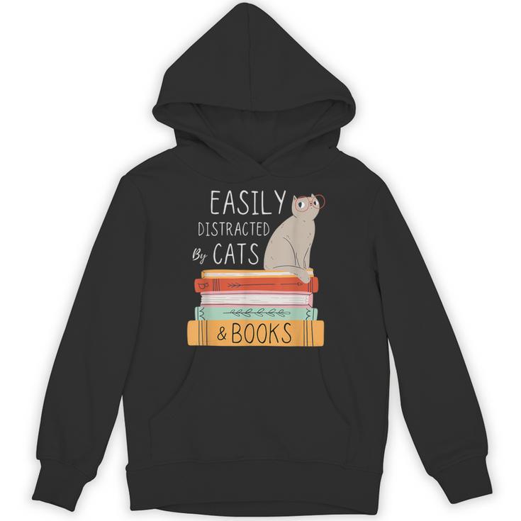 Easily Distracted Cats And Books Cat Lovers For Men Women Kids Unisex Hoodie