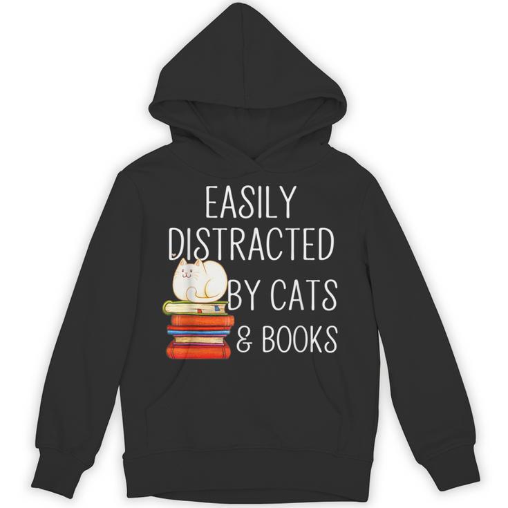 Easily Distracted By Cats And Books Cute Book Lover Unisex Hoodie