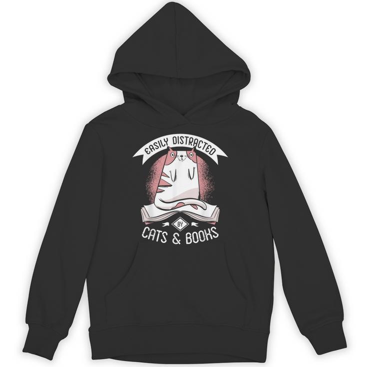 Easily Distracted By Cats And Books Men Cat Book Lover Unisex Hoodie