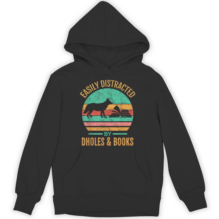Easily Distracted By Dholes & Books Retro Wild Dogs Lover Unisex Hoodie