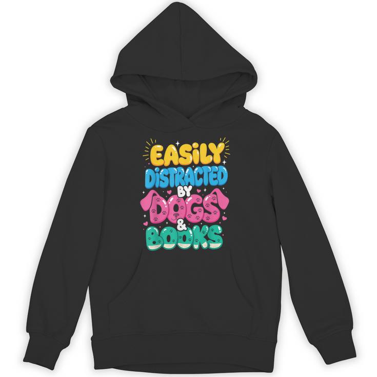Easily Distracted By Dogs & Books Kawaii Dog & Book Lover Unisex Hoodie