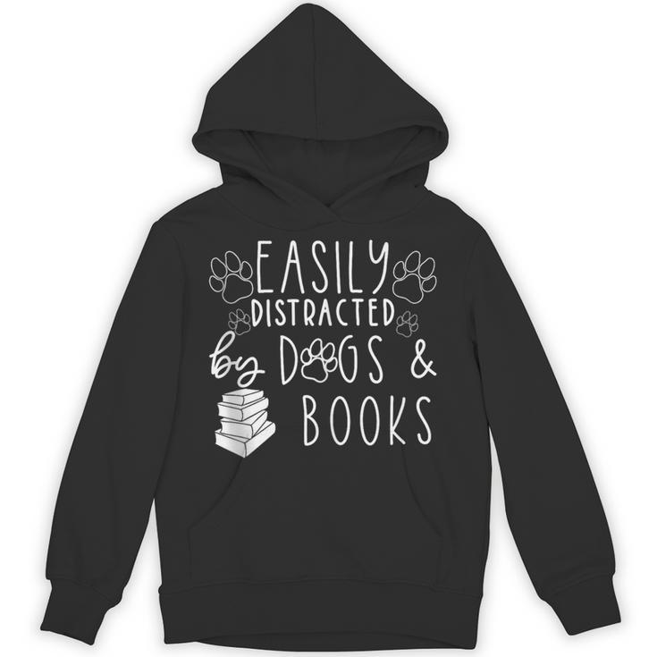 Easily Distracted By Dogs & Books Lover Reading Unisex Hoodie