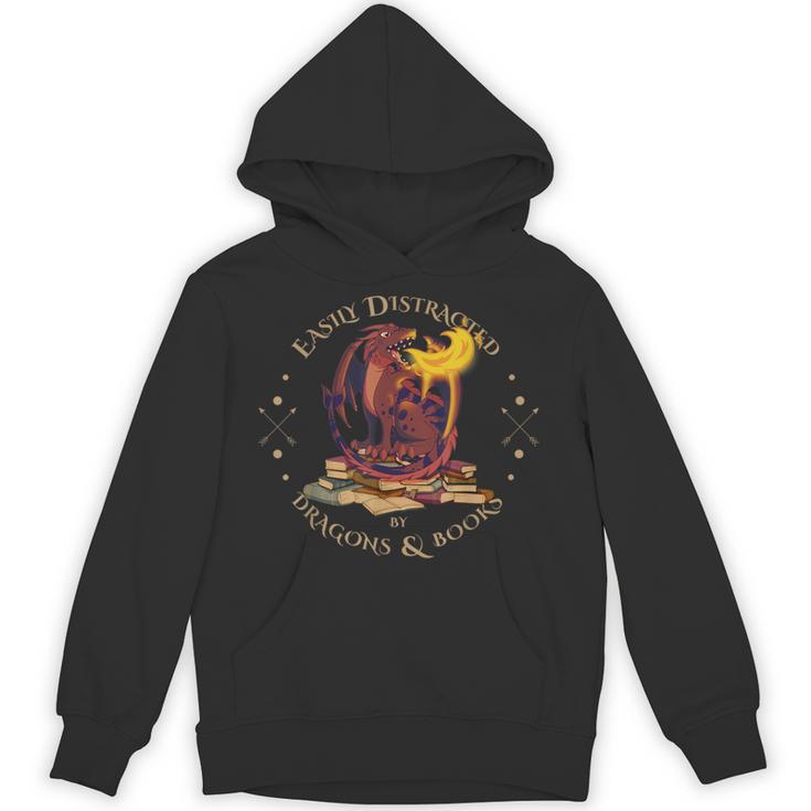 Easily Distracted By Dragons And Books Nerd Red Dragon Unisex Hoodie