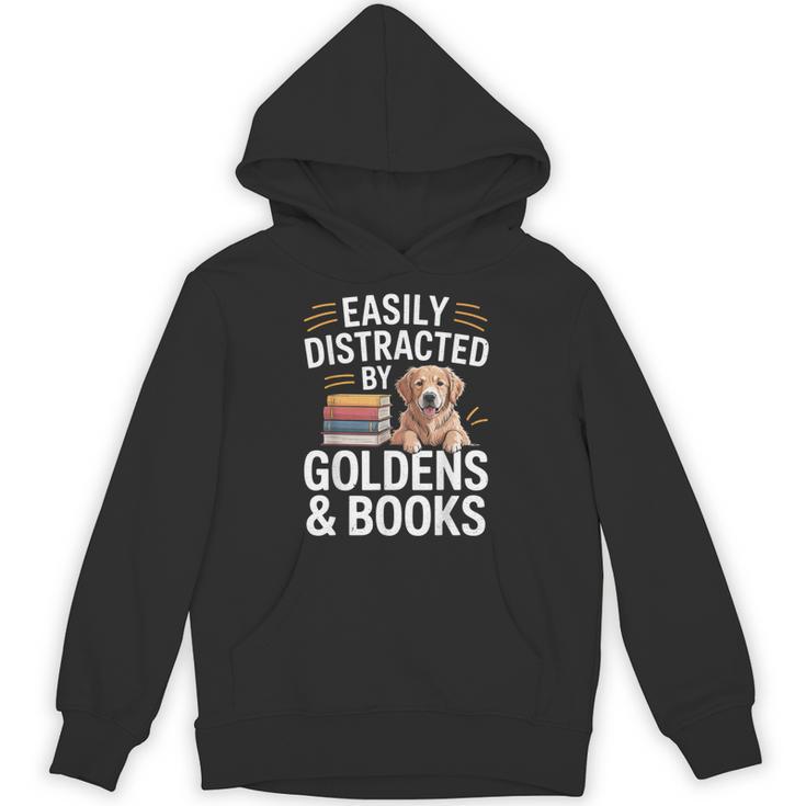 Easily Distracted By Goldens & Books Golden Retriever Dog Unisex Hoodie
