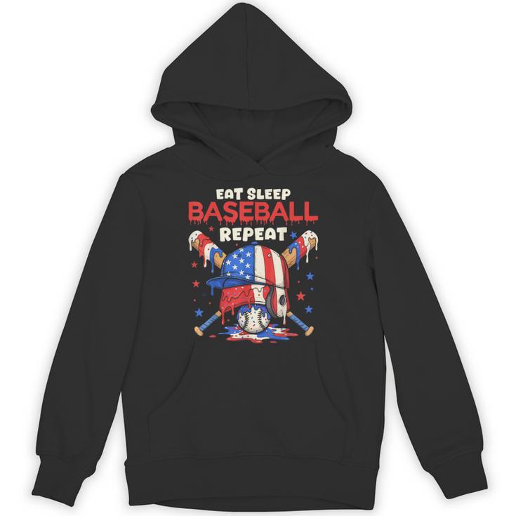 Eat Sleep Baseball Repeat Ice Cream Drip Crossed Bats Unisex Hoodie