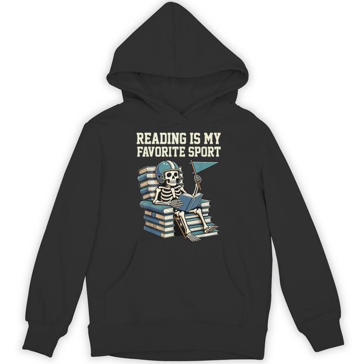 Football Skeleton Reading On Book Stack Unisex Hoodie