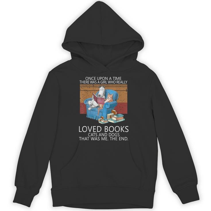 A Girl Who Loves Books Cats And Dogs Cat Book Reading Unisex Hoodie