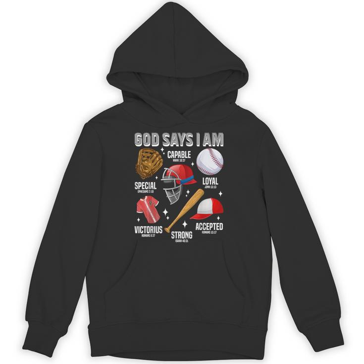God Says I Am Baseball Player Catcher Pitcher Boys Men Unisex Hoodie
