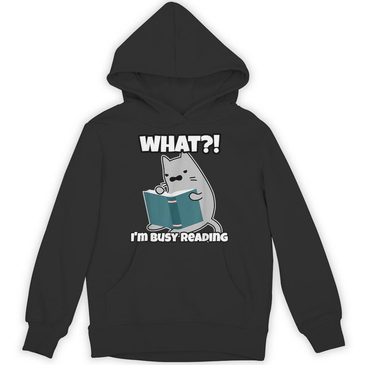 Grey Cat Reading Book Busy Doing Book Related Things Men Women Kids Unisex Hoodie