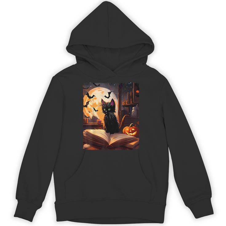 Halloween Cat Reading Books Spooky Cat Reader Teachers Unisex Hoodie