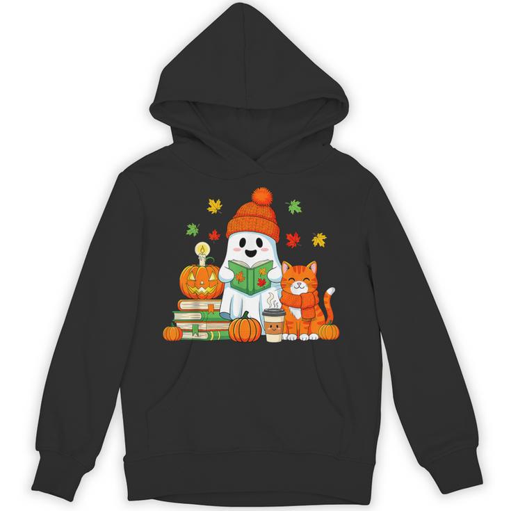 Halloween Ghost Cat Reading Book Women Girls Cute Unisex Hoodie