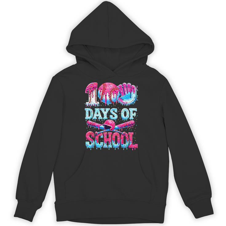 Happy 100 Days Of School Game Day Baseball Ice Cream Drip Unisex Hoodie