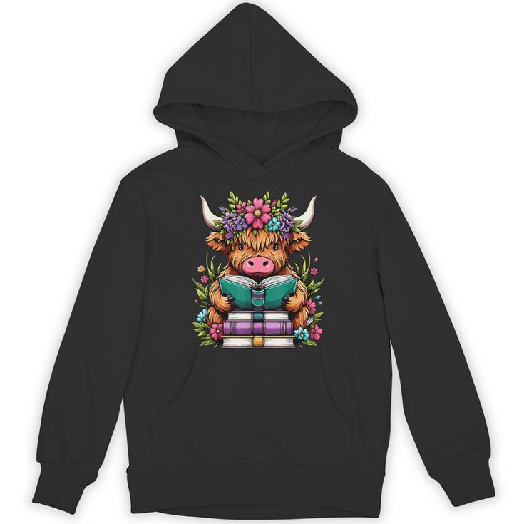 Highland Cow Book Floral Bookworm Unisex Hoodie