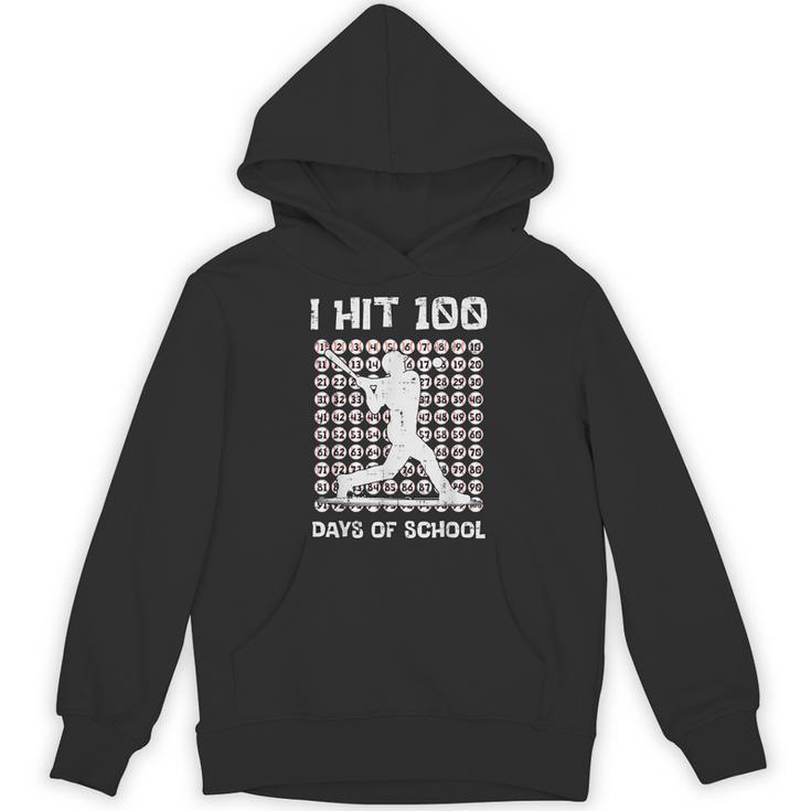 I Hit 100 Days Of School Baseball Player 100th Day Boys Kids Unisex Hoodie