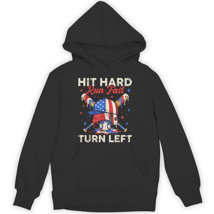 Hit Hard Run Fast Turn Left Baseball Cream Drip Crossed Bats Unisex Hoodie