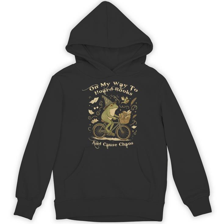 On My Way To Hoard Books And Cause Chaos Tom Foolery Frog Unisex Hoodie On My Way To Hoard Books And Cause Chaos Tom Foolery Frog Unisex Hoodie