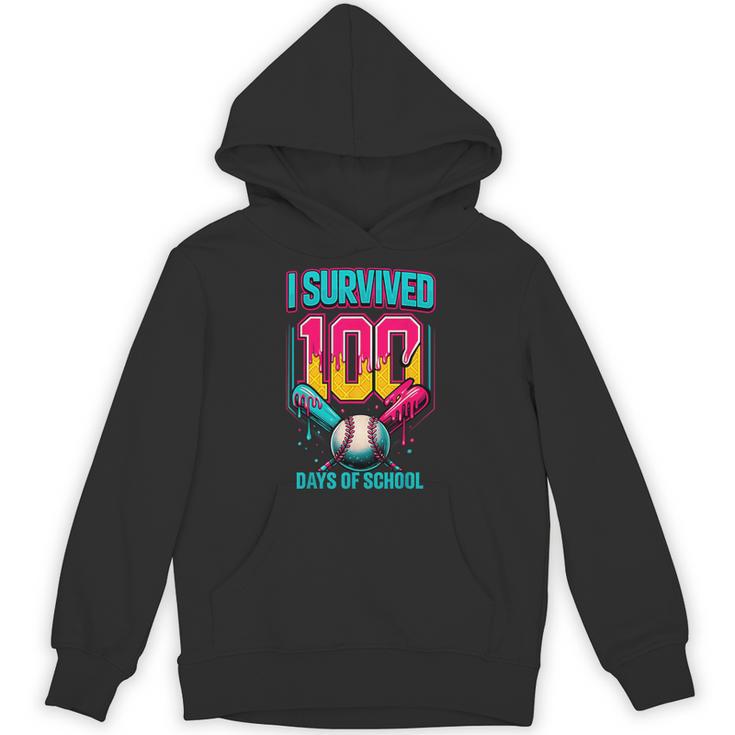 HUGvyn I Survived 100 Days Baseball Teacher Ice Cream Drip Unisex Hoodie