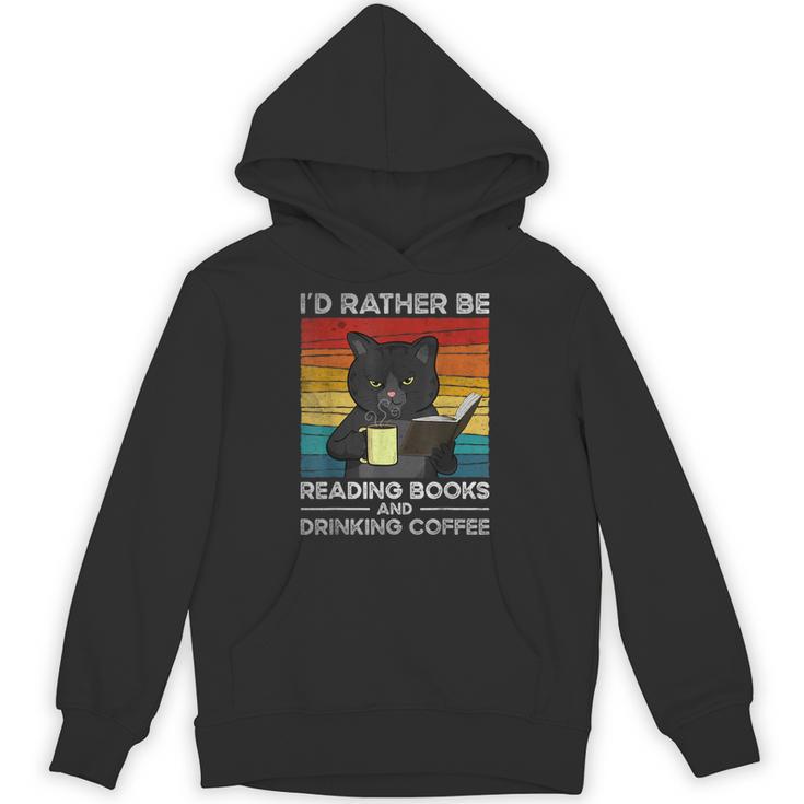 I'd Rather Be Reading Books And Drinking Coffee Cat For Men Women Kids Unisex Hoodie